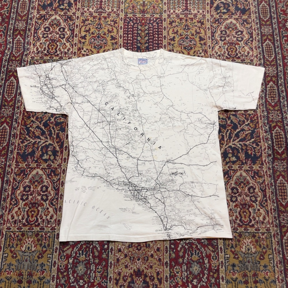 VTG 90s All Sport California Road Map All Over Print AOP T-Shirt XL White USA